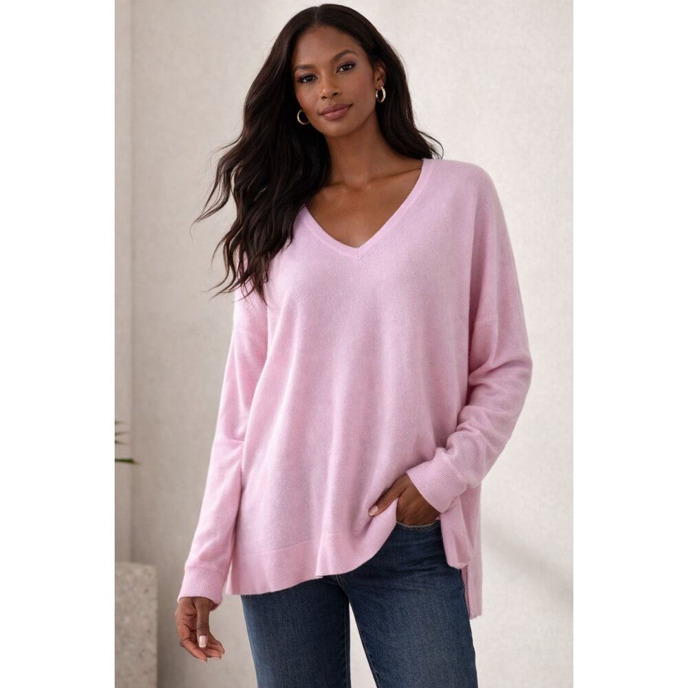 Notshy Pink Vneck tunic cashmere jumper sweater size Large XL made in France